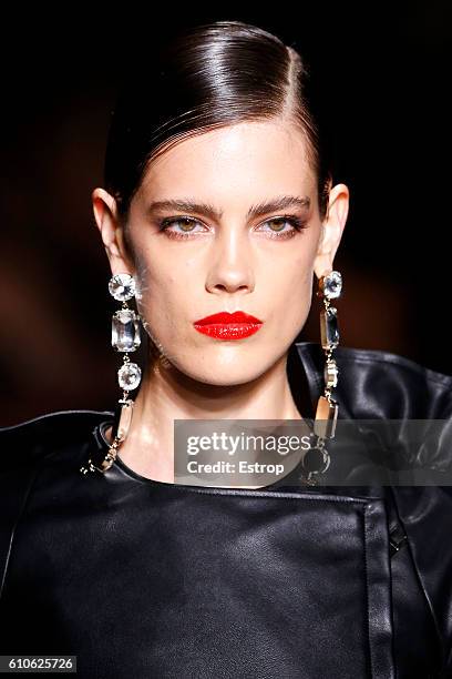 Hairstyle detail at the Elisabetta Franchi show Milan Fashion Week Spring/Summer 2017 on September 23, 2016 in Milan, Italy.
