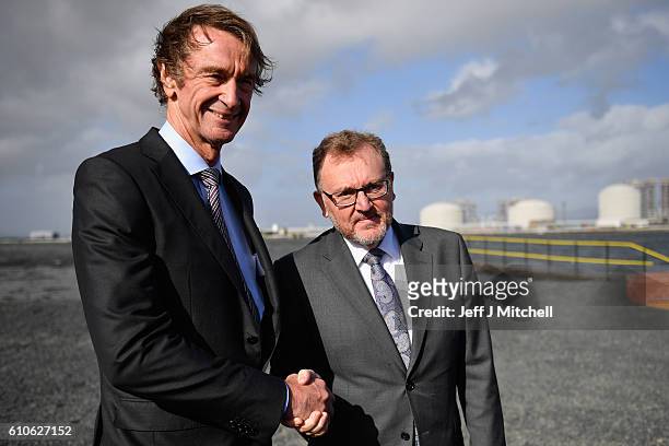 Jim Ratcliffe CEO of INEOS meets with David Mundell Secretary of State for Scotland at the Grangemouth plant as the first ship carrying shale gas...