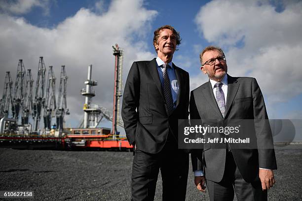 Jim Ratcliffe CEO of INEOS meets with David Mundell Secretary of State for Scotland at the Grangemouth plant as the first ship carrying shale gas...