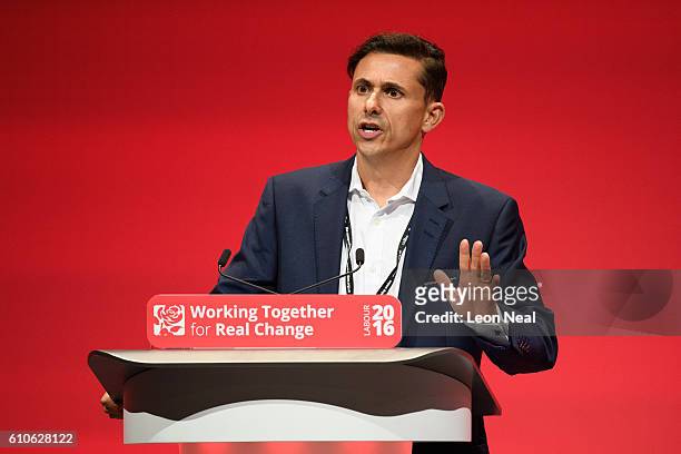 Mike Katz of the Jewish Labour Movement is heckled as he addresses delegates at the Labour Party conference on September 27, 2016 in Liverpool,...