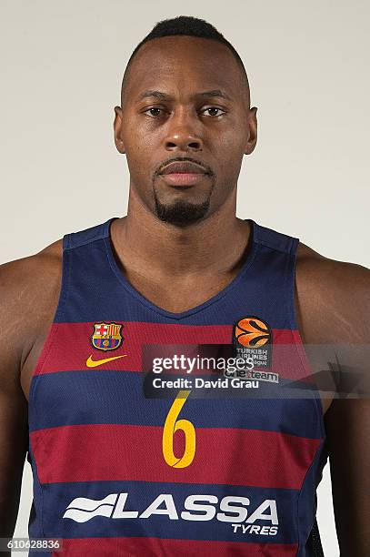 Joey Dorsey, #6 of FC Barcelona Lassa poses during the 2016/2017 Turkish Airlines EuroLeague Media Day at Palau Blaugrana on September 26, 2016 in...