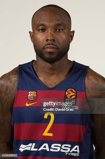 Tyrese Rice, #2 of FC Barcelona Lassa poses during the 2016/2017 Turkish Airlines EuroLeague Media Day at Palau Blaugrana on September 26, 2016 in...