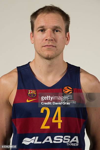 Brad Oleson, #24 of FC Barcelona Lassa poses during the 2016/2017 Turkish Airlines EuroLeague Media Day at Palau Blaugrana on September 26, 2016 in...