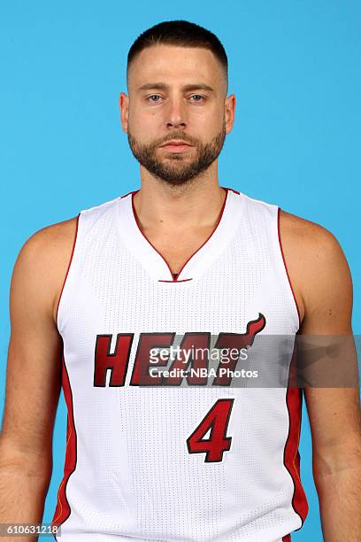 Josh McRoberts of the Miami Heat poses for a head shot during the 2016-2017 Miami Heat Media Day on September 26, 2016 at American Airlines Arena in...