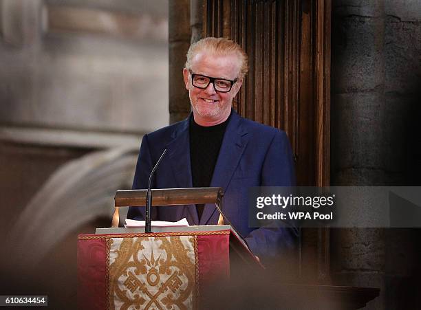 Chris Evans speaks during a memorial service for the late Sir Terry Wogan at Westminster Abbey on September 27, 2016 in London, England.