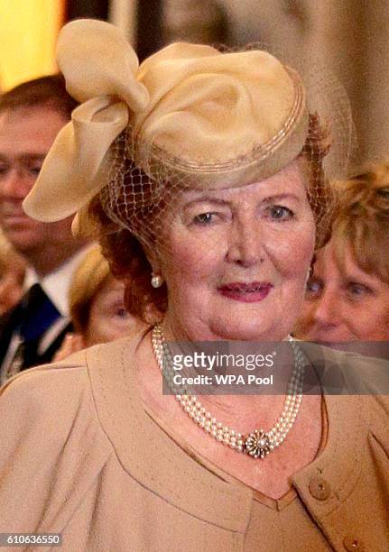 Lady Helen Wogan, the widow of Sir Terry Wogan, as she leaves Westminster Abbey, during a memorial service for the late Sir Terry Wogan at...