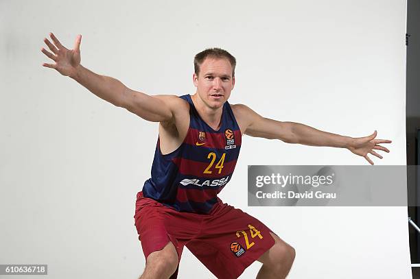 Brad Oleson, #24 of FC Barcelona Lassa poses during the 2016/2017 Turkish Airlines EuroLeague Media Day at Palau Blaugrana on September 26, 2016 in...