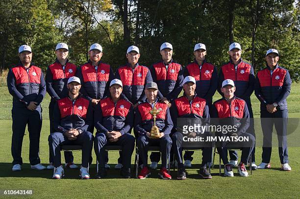 Team poses for pictures at Hazeltine National Golf Course in Chaska, Minnesota, September 27 ahead of the 41st Ryder Cup. ( Ryan Moore, Zach Johnson,...