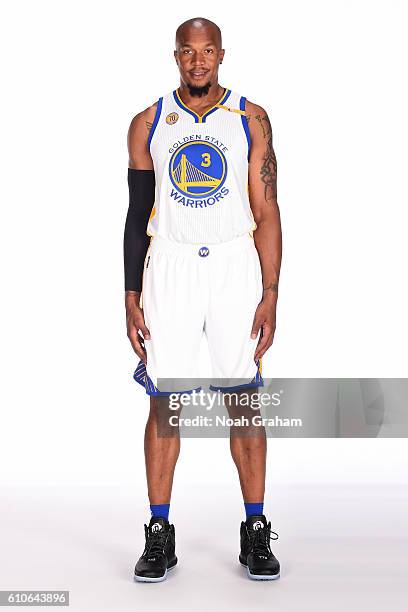 David West of the Golden State Warriors poses for a portrait during NBA Media Day at Oracle Arena in Oakland, California on September 26, 2016. NOTE...