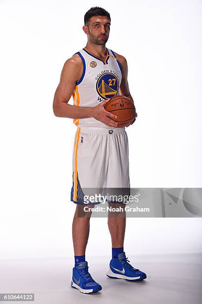 Zaza Pachulia of the Golden State Warriors poses for a portrait during NBA Media Day at Oracle Arena in Oakland, California on September 26, 2016....