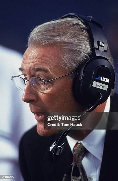 Close up of Head Coach John Mackovic of the Arizona Wildcats talking to his players during the game against the San Diego State Aztecs at Qualcomm...