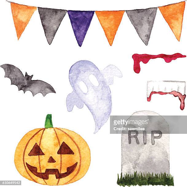 bildbanksillustrationer, clip art samt tecknat material och ikoner med watercolor halloween decoration - spöke
