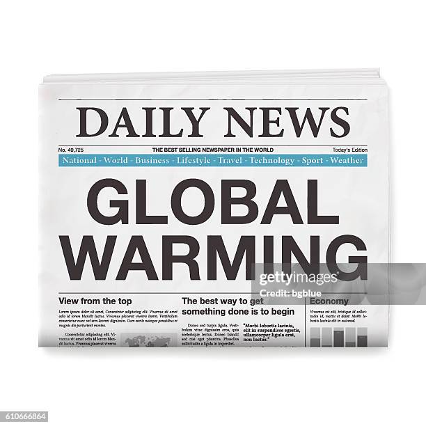 global warming headline. newspaper isolated on white background - climate change stock illustrations