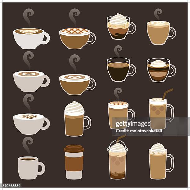 kaffee icon-sets - kaffee getränk stock-grafiken, -clipart, -cartoons und -symbole