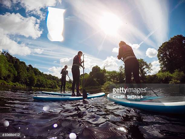 teenagers paddleboarding - paddleboarding team stock pictures, royalty-free photos & images