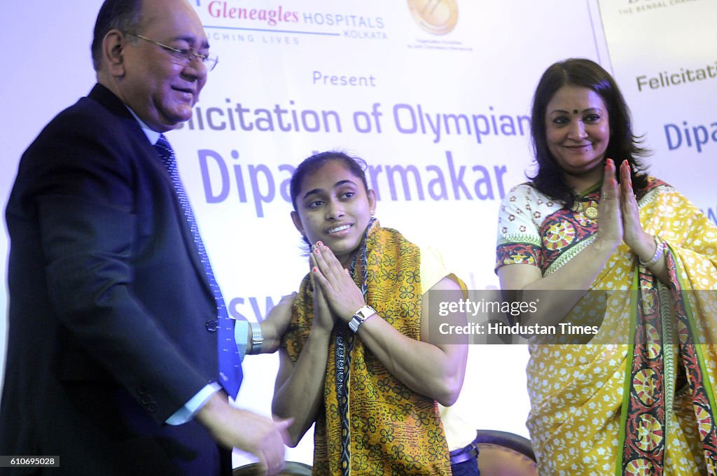 Indian Gymnast Dipa Karmakar With Her Coach Bisweshwar Nandi Felicitated By Bengal Chamber of Commerce