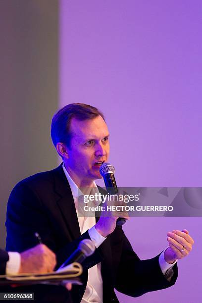 Virgin Galactic CEO, George Whitesides, speaks during a conference in the framework of the 67th International Astronautical Congress in Guadalajara,...