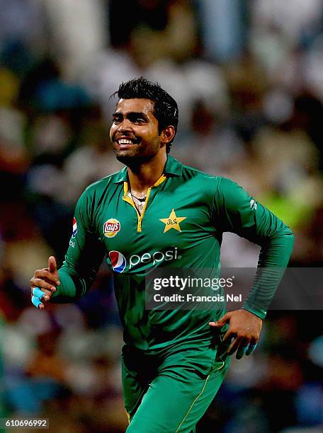 Umar Akmal of Pakistan during the third T20 International match between Pakistan and West Indies at Zayed Cricket Stadium on September 27, 2016 in...