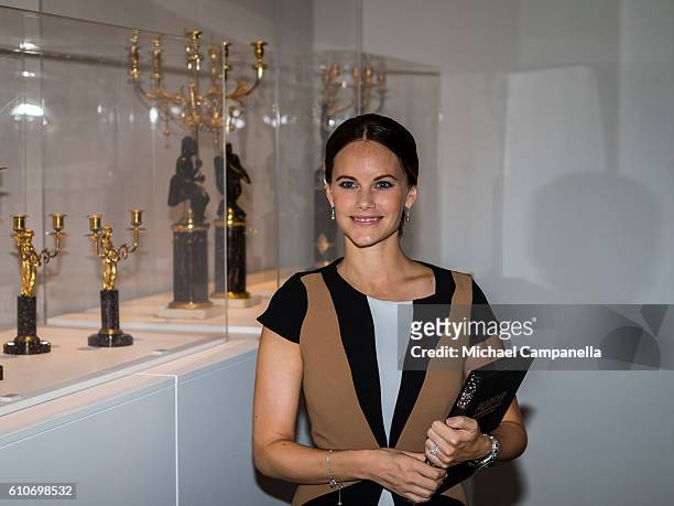 Princess Sofia of Sweden attends the opening of the "Porphyry: The Royal Stone" exhibition at Sven-Harrys art museum on September 27, 2016 in...