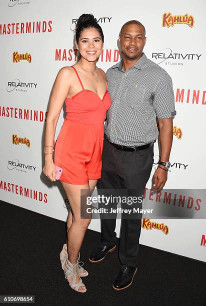 Actor Finesse Mitchell and wife Andriette Adris DeBarge attend the premiere of Relativity Media's 'Masterminds' held at TCL Chinese Theatre on...