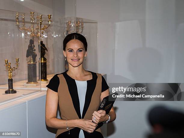 Princess Sofia of Sweden attends the opening of the "Porphyry: The Royal Stone" exhibition at Sven-Harrys art museum on September 27, 2016 in...