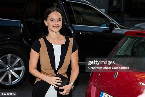 Princess Sofia of Sweden attends the opening of the "Porphyry: The Royal Stone" exhibition at Sven-Harrys art museum on September 27, 2016 in...