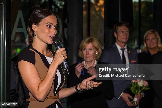 Princess Sofia of Sweden attends the opening of the "Porphyry: The Royal Stone" exhibition at Sven-Harrys art museum on September 27, 2016 in...