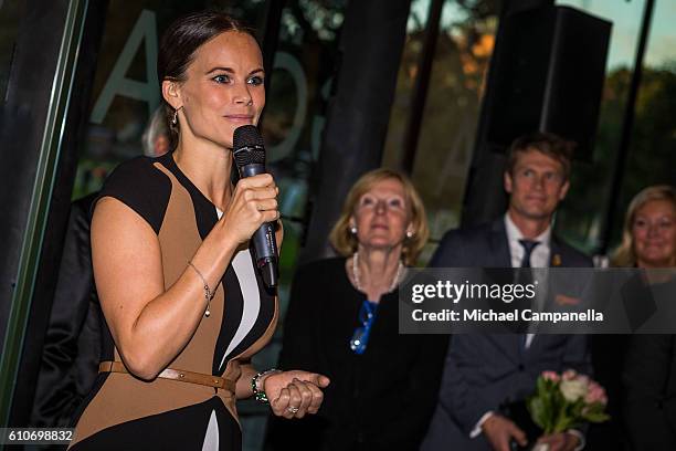 Princess Sofia of Sweden attends the opening of the "Porphyry: The Royal Stone" exhibition at Sven-Harrys art museum on September 27, 2016 in...