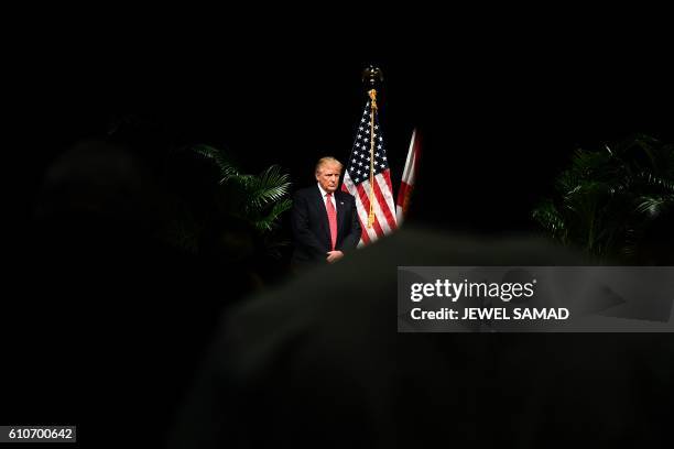 Republican presidential nominee Donald Trump speaks during a town hall meeting at the Miami Dade college in Miami, Florida, on September 27, 2016.