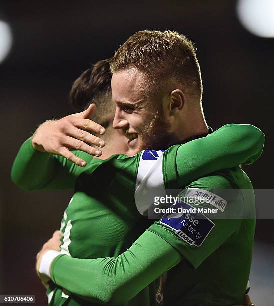 Cork , Ireland - 27 September 2016; Sean Maguire, left of Cork City celebrates with Kevin O'Connor after scoring his sides second goal during the SSE...
