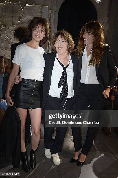 Charlotte Gainsbourg, Jane Birkin and Lou Doillon attend the Saint Laurent show as part of the Paris Fashion Week Womenswear Spring/Summer 2017 on...