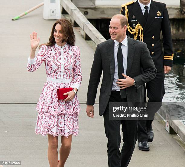 Catherine, Duchess of Cambridge and Prince William, Duke of Cambridge arrive by Sea Plane in Vancouver during their Royal Tour of Canada on September...