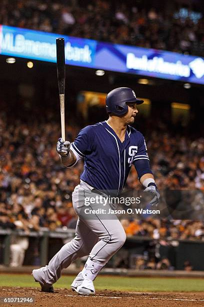 Oswaldo Arcia of the San Diego Padres at bat against the San Francisco Giants during the fourth inning at AT&T Park on September 13, 2016 in San...