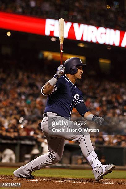 Oswaldo Arcia of the San Diego Padres at bat against the San Francisco Giants during the second inning at AT&T Park on September 13, 2016 in San...