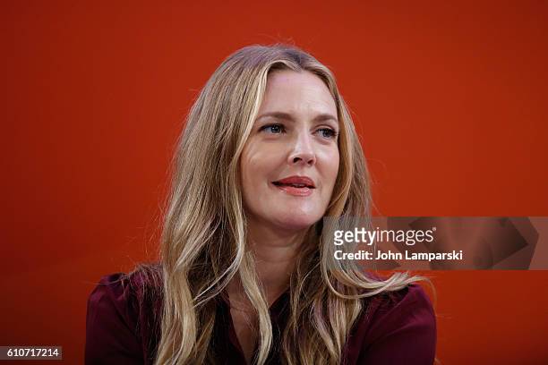Drew Barrymore speaks onstage during the Building a Brand in a Mobile-First World panel on the Times Center Stage during 2016 Advertising Week New...