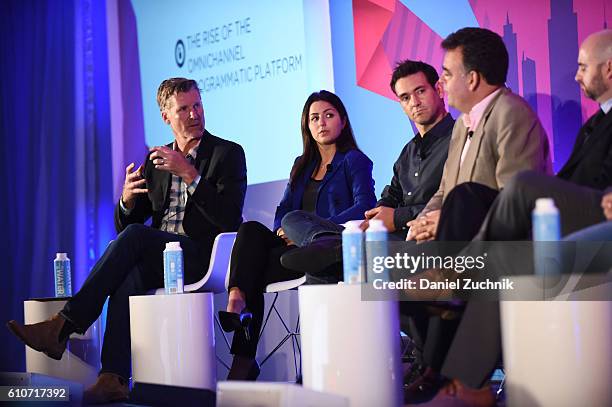 Tim Waddell, Stephanie Senna, Yannis Dosios, John Snyder and Mike Romoff speak onstage at the The Rise of the Omnichannel Programmatic Platform on...