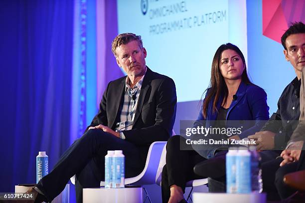 Tim Waddell, Stephanie Senna and Yannis Dosios speak onstage at the The Rise of the Omnichannel Programmatic Platform on the ADARA Stage at Times...