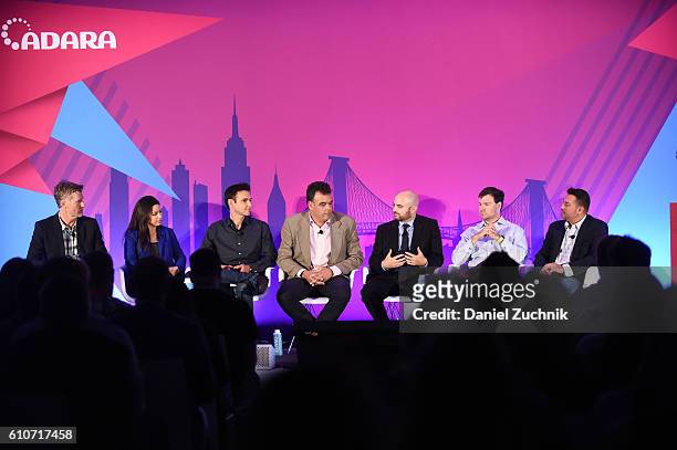 Tim Waddell, Stephanie Senna, Yannis Dosios, John Snyder, Mike Romoff, Chris Copeland, and Mike Caprio speak onstage at the The Rise of the...