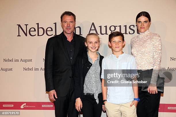 Sebastian Koch, Jule Hermann, Ivo Pietzcker and Fritzi Haberlandt during the premiere of the film 'Nebel im August' at City Kino on September 27,...