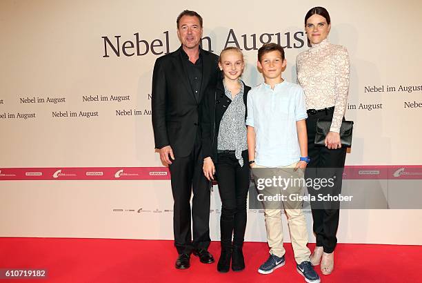 Sebastian Koch, Jule Hermann, Ivo Pietzcker and Fritzi Haberlandt during the premiere of the film 'Nebel im August' at City Kino on September 27,...