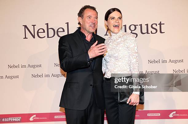 Sebastian Koch and Fritzi Haberlandt during the premiere of the film 'Nebel im August' at City Kino on September 27, 2016 in Munich, Germany.