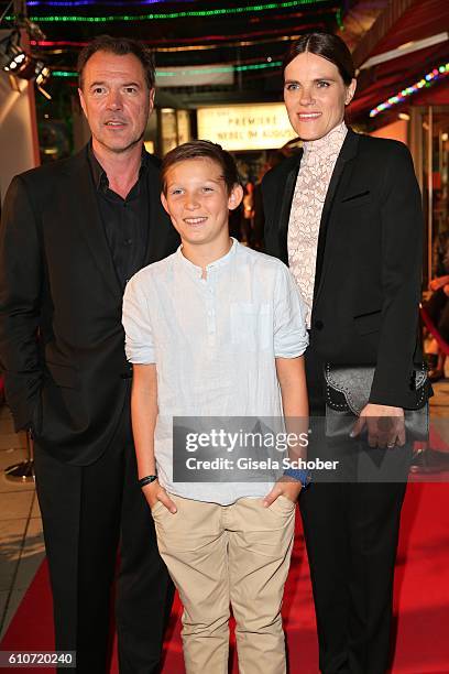 Sebastian Koch, Ivo Pietzcker and Fritzi Haberlandt during the premiere of the film 'Nebel im August' at City Kino on September 27, 2016 in Munich,...