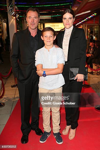Sebastian Koch, Ivo Pietzcker and Fritzi Haberlandt during the premiere of the film 'Nebel im August' at City Kino on September 27, 2016 in Munich,...