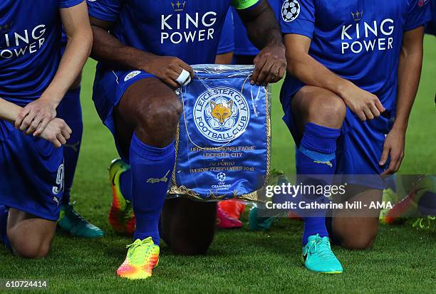 General view of the match pennant before the UEFA Champions League match between Leicester City FC and FC Porto at The King Power Stadium on...