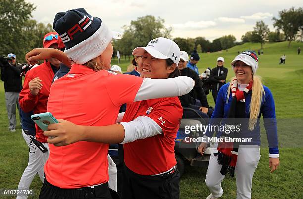 The United States team celebrates winning the Junior Ryder Cup at Interlachen Country Club on September 27, 2016 in Edina, Minnesota.