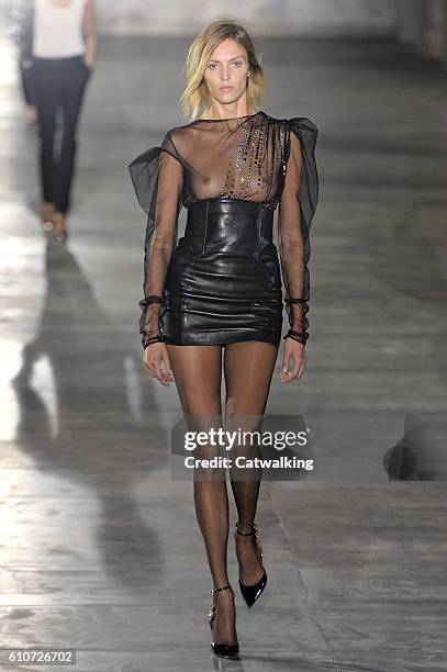 Model walks the runway at the Saint Laurent Spring Summer 2017 fashion show during Paris Fashion Week on September 27, 2016 in Paris, France.