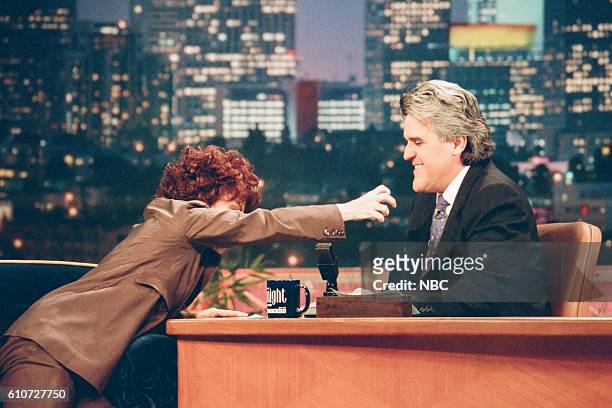 Episode 1163 -- Pictured: Actress Ruby Wax jokes around during an interview with host Jay Leno on June 5, 1997 --