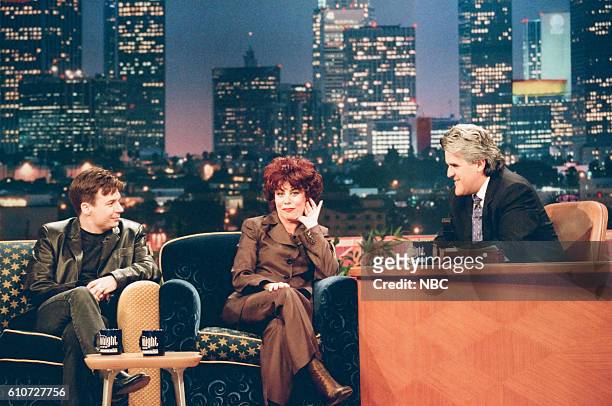 Episode 1163 -- Pictured: Comedy actor Mike Myers and actress Ruby Wax during an interview with host Jay Leno on June 5, 1997 --