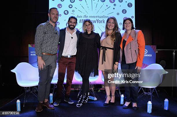 John Wagner, Jon Levy, Carla Sosenko, Amanda Morrison and Stephanie Agrest pose onstage at the From Influence to Action: The Best Brand Advocates...