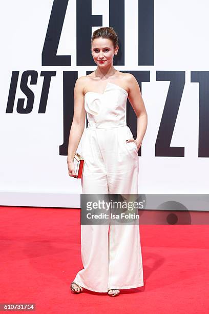 German actress Peri Baumeister attends the 'Unsere Zeit ist jetzt' World Premiere at CineStar on September 27, 2016 in Berlin, Germany.